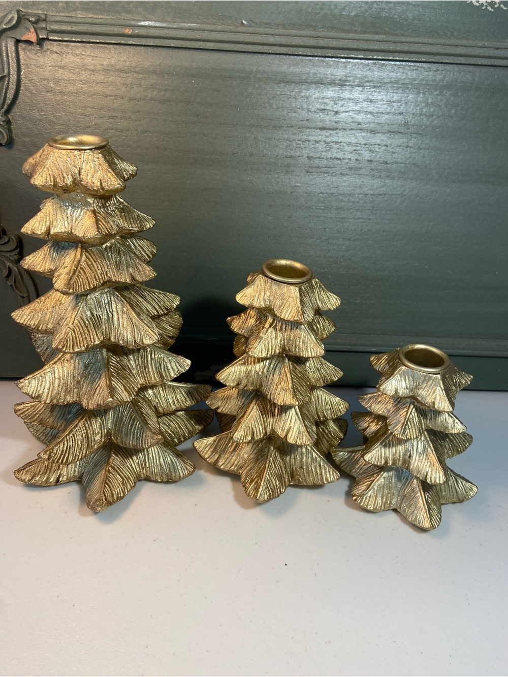 Home Reflections Gold Decorative Christmas Tree Candle Holders - Set of 3